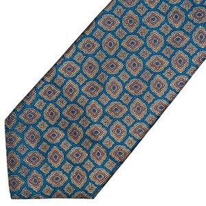Kuppenheimer Premier Edition 36 oz Silk‎ Tie Teal Gold Medallion Geometric USA